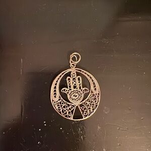 Elegant Silver Filigree Hamsa Pendant
